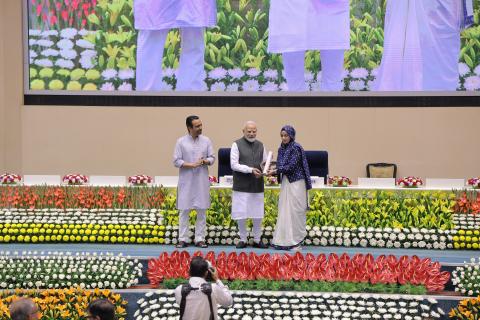 Hon'ble PM felicitating 46 CTS & CITS Topper Trainees at 4th Kaushal Deekshant Samaroh 2025 on 4th Oct 2025 at Vigyan Bhawan