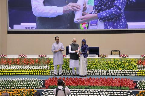 Hon'ble PM felicitating 46 CTS & CITS Topper Trainees at 4th Kaushal Deekshant Samaroh 2025 on 4th Oct 2025 at Vigyan Bhawan