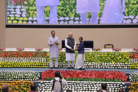 Hon'ble PM felicitating 46 CTS & CITS Topper Trainees at 4th Kaushal Deekshant Samaroh 2025 on 4th Oct 2025 at Vigyan Bhawan