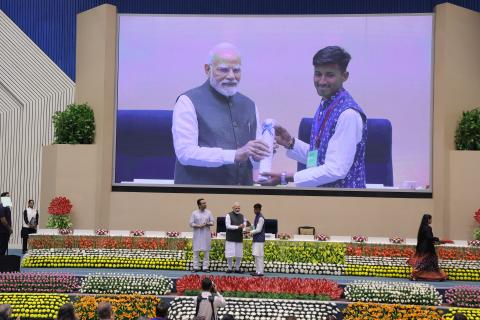 Hon'ble PM felicitating 46 CTS & CITS Topper Trainees at 4th Kaushal Deekshant Samaroh 2025 on 4th Oct 2025 at Vigyan Bhawan