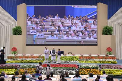 Hon'ble PM felicitating 46 CTS & CITS Topper Trainees at 4th Kaushal Deekshant Samaroh 2025 on 4th Oct 2025 at Vigyan Bhawan